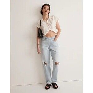 MADEWELL The Slouchy Boyfriend Jean 26 Ripped Wrightlane Light Blue Wash NWT B86